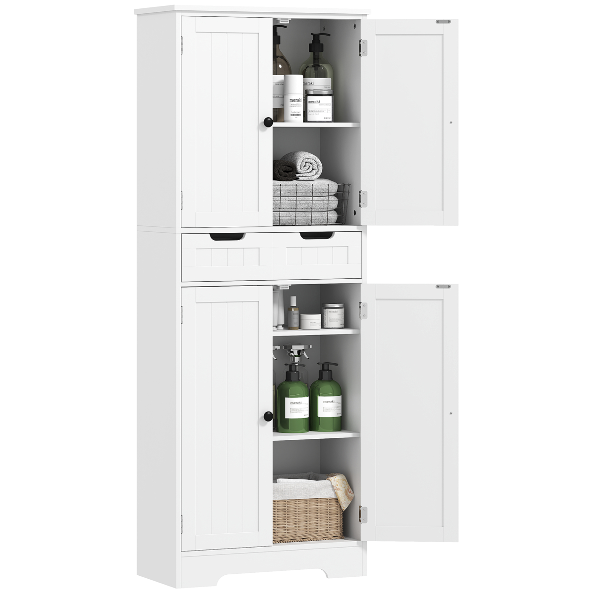 HOMCOM Bathroom Tall Cabinet with Drawer, Adjustable Shelf and Doors, White HOMCOM
