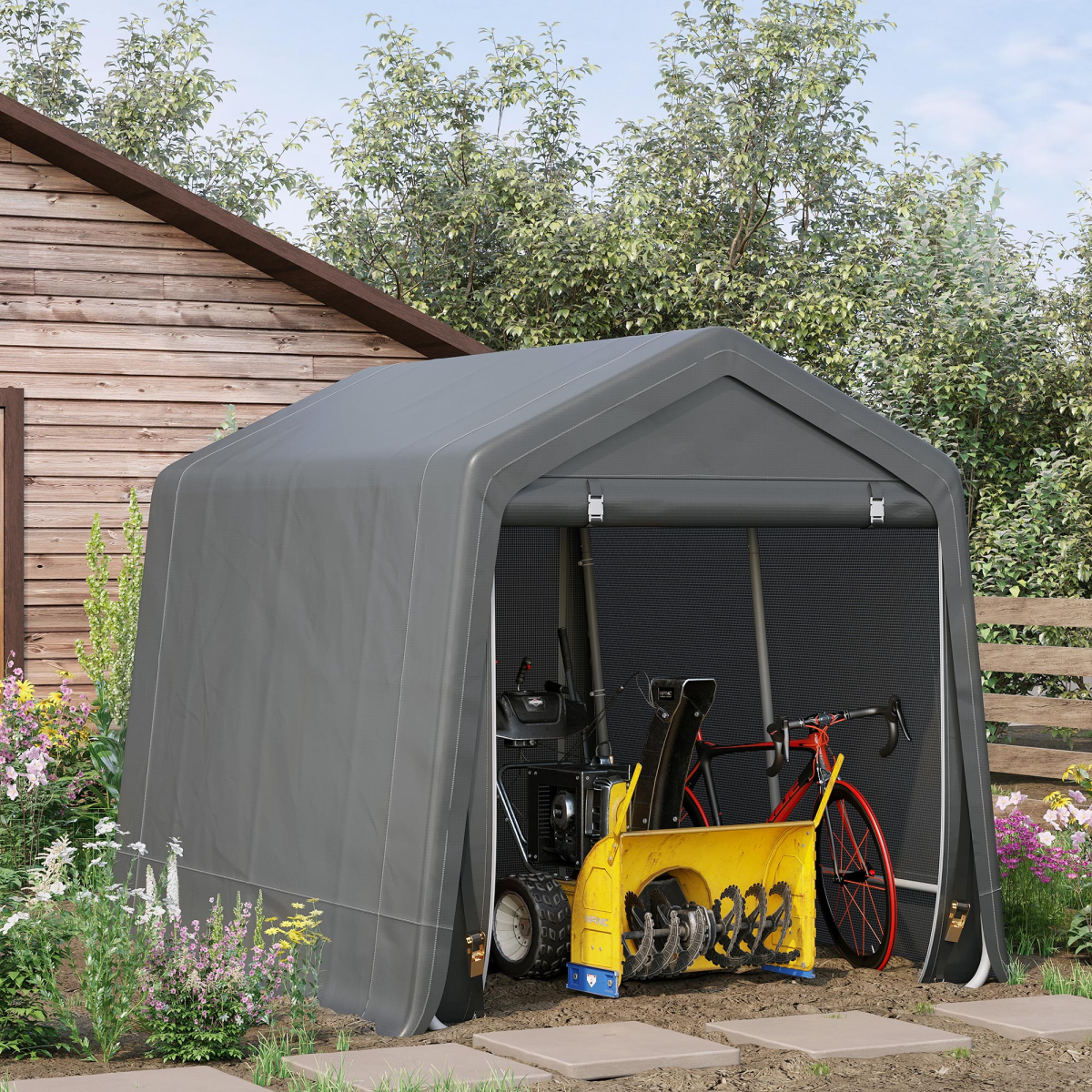 Storage Tent, Heavy Duty Metal Frame 2.8x2.4x2.4m, Dark Grey Outsunny