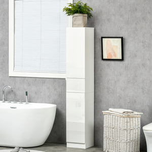 kleankin High Gloss Tall Bathroom Cabinet with Adjustable Shelves White Kleakin