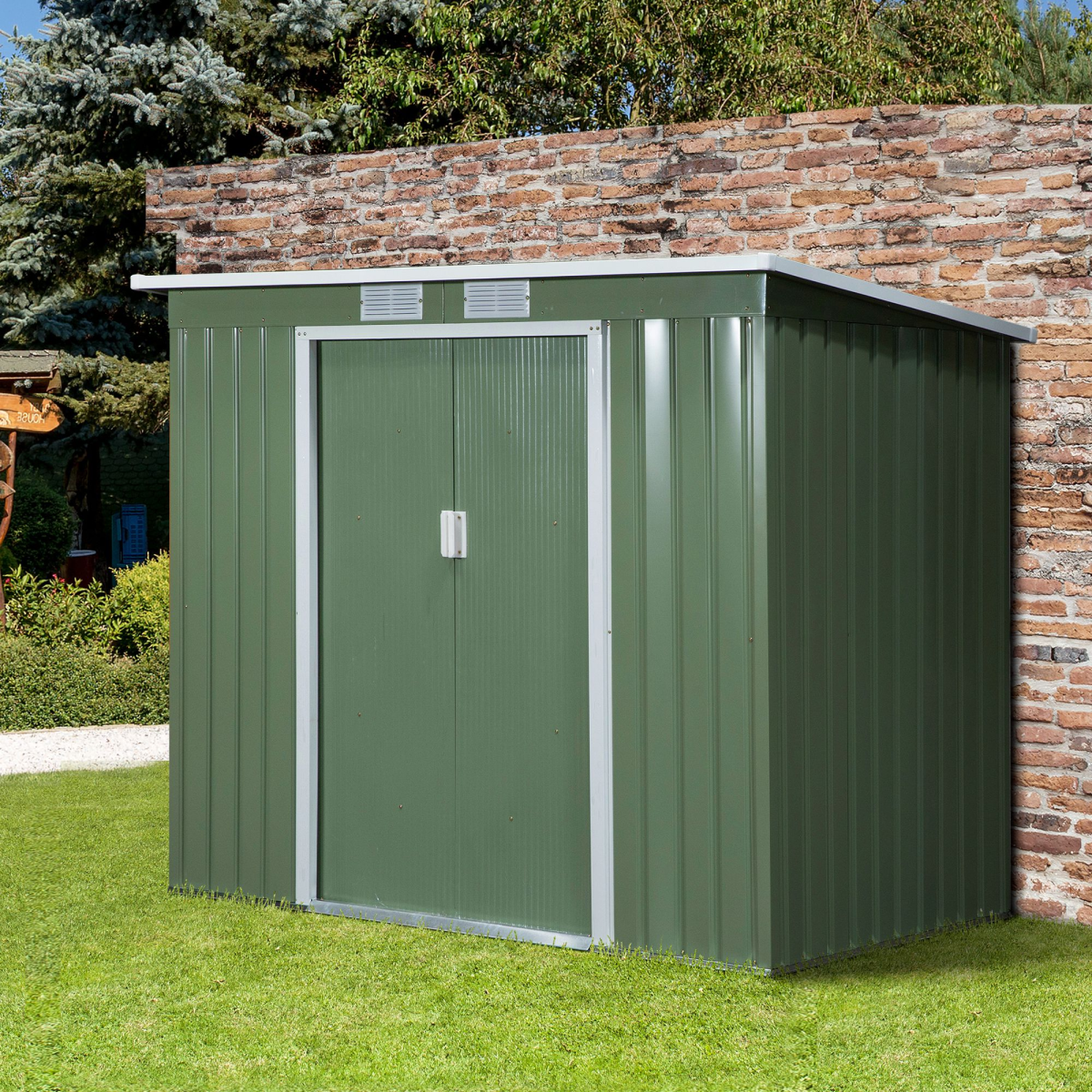 Garden Storage Shed Sloped Roof Outdoor Equipment Tool Storage 213x130x173cm