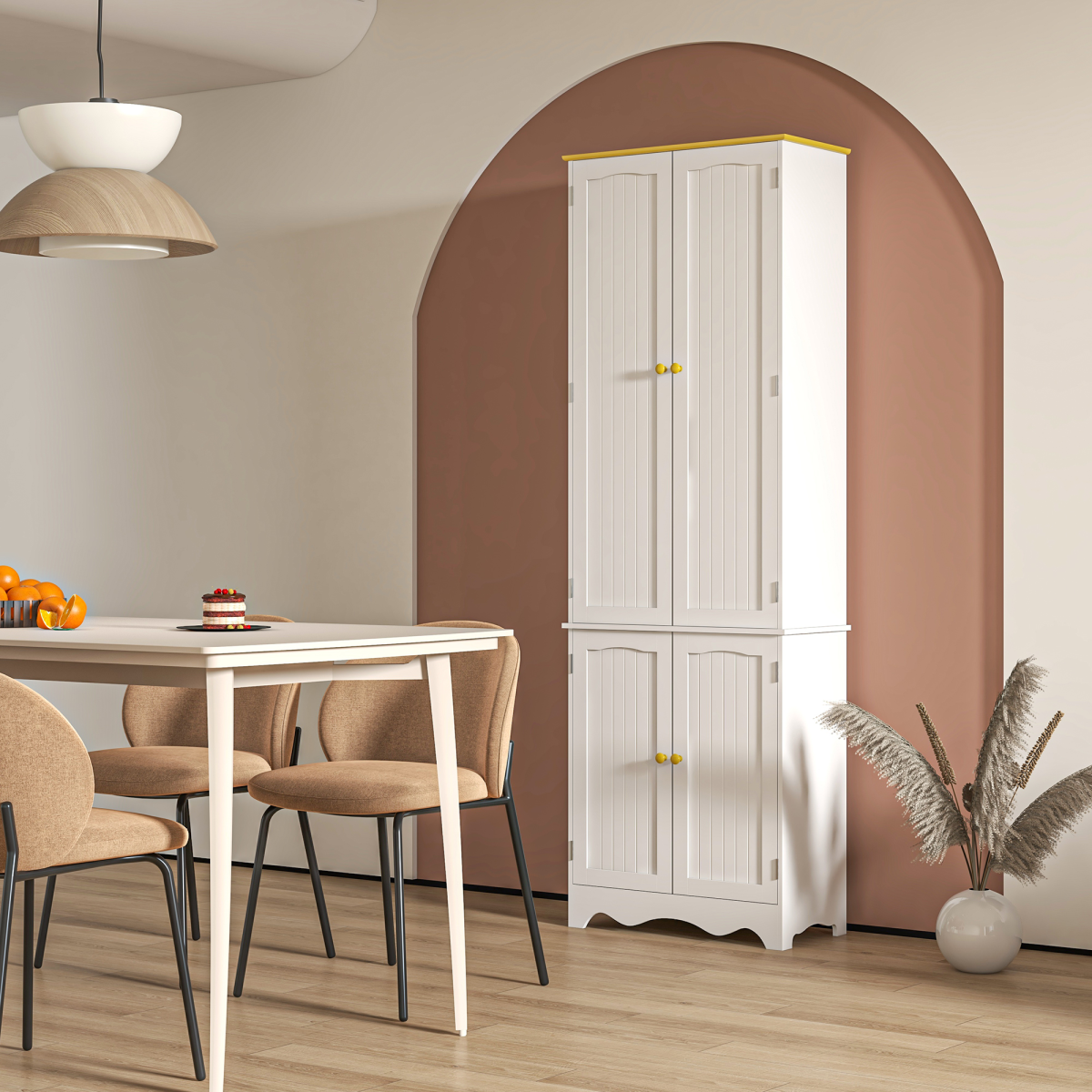 Freestanding Kitchen Cupboard 4-Door Storage Cabinet 4 Shelves, White