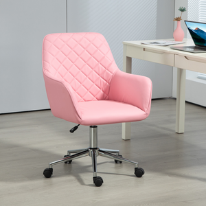 Vinsetto Home Office Chair Leather-Feel Fabric Swivel Chair with Armrests Pink Vinsetto