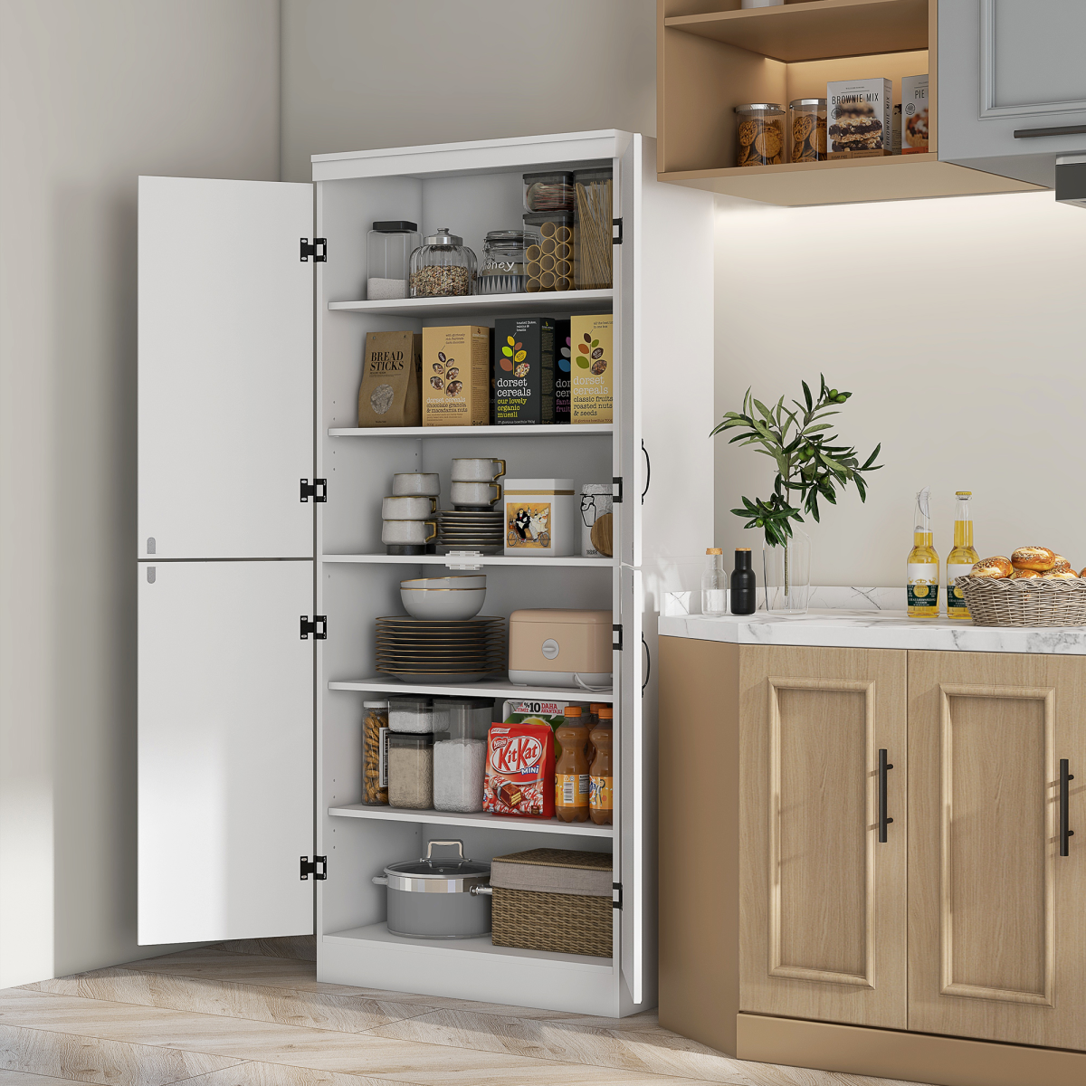 4-Door Kitchen Cabinet, ShelvesWhite