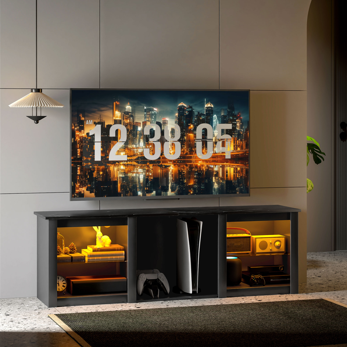 HOMCOM 160cm TV Unit w/ LED Lights for 65" TV Modern TV Stand Cabinet Black HOMCOM