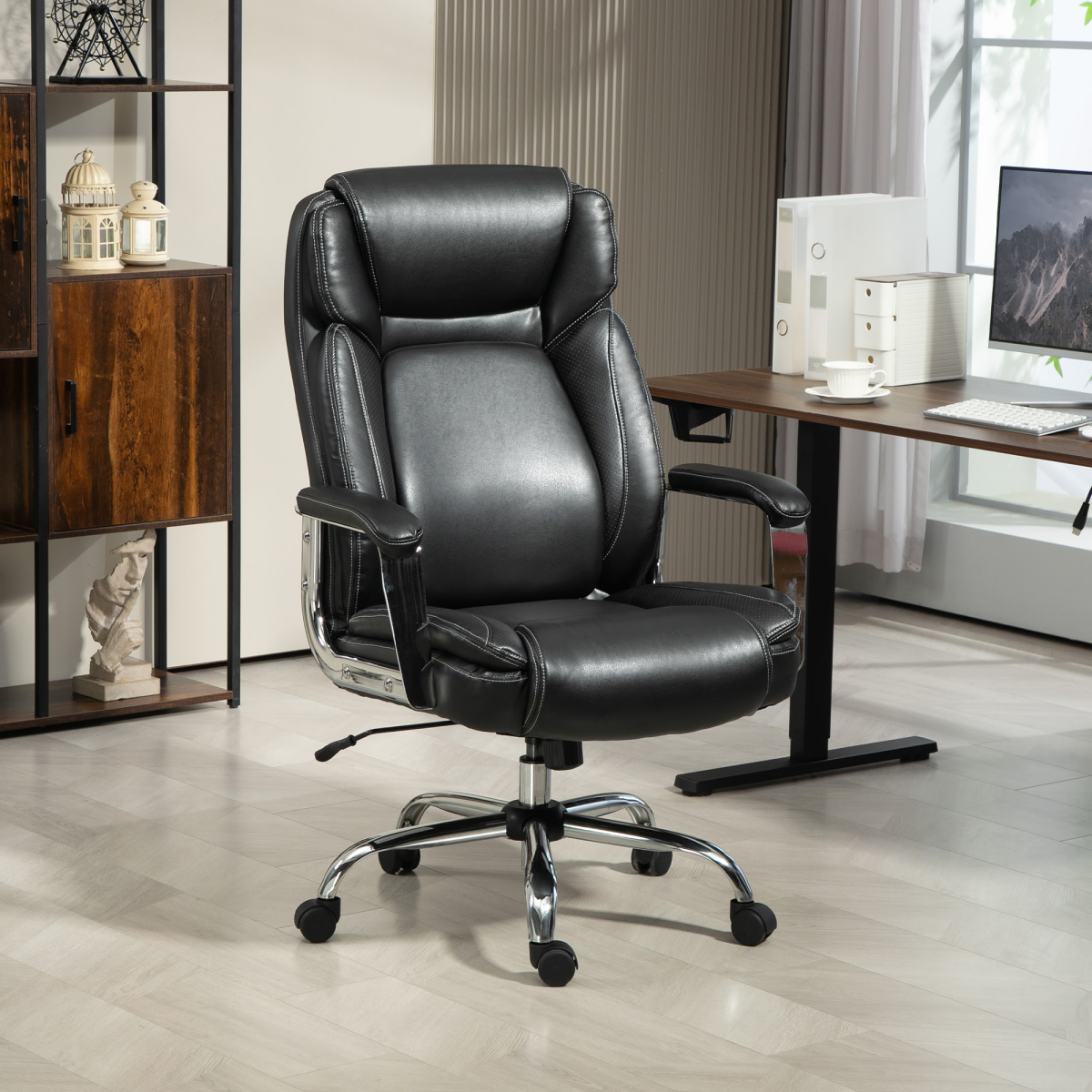 HOMCOM Faux Leather Desk Chair with Adjustable Height, 227kg 500LBS, Black HOMCOM