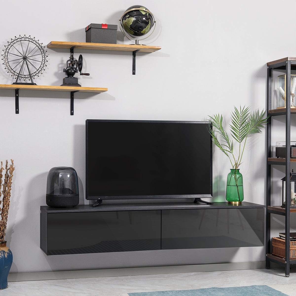 Floating TV Unit Stand, Wall Mount Media Console with Storage Cupboards Unbranded