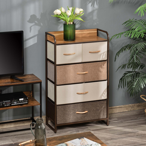 HOMCOM Closet Dresser, Dresser Tower With 5 Linen Fabric Drawers Steel Frame Unbranded