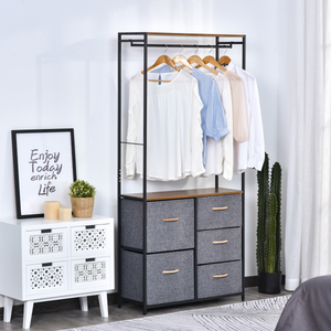 175x83cm Freestanding Clothes Hanger Storage Unit SteelBlack Brown Coat Rack HOMCOM