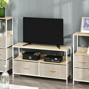 HOMCOM TV Cabinet, TV Console Unit with 2 Foldable Linen Drawers Maple Colour Unbranded