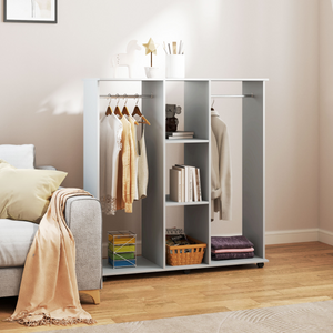 HOMCOM Mobile Double Open Wardrobe w/ Clothes Hanging Rail Clothing Grey HOMCOM