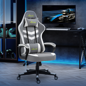 Racing Gaming Chair w/ Lumbar Support, Headrest, Gamer Office Chair, Grey White Unbranded