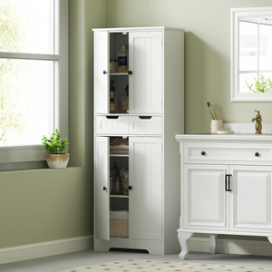 HOMCOM Bathroom Tall Cabinet with Drawer, Adjustable Shelf and Doors, White HOMCOM