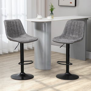 Set Of 2 Microfibre Retro Tub Bar Stools w/ Metal Frame Footrest Home Seat Grey HOMCOM