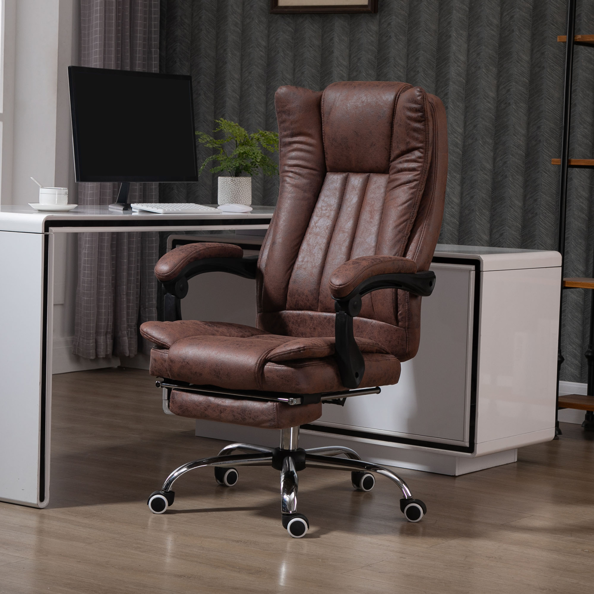 Executive Office Chair Computer Swivel Chair for Home with Arm, Footrest, Brown Vinsetto