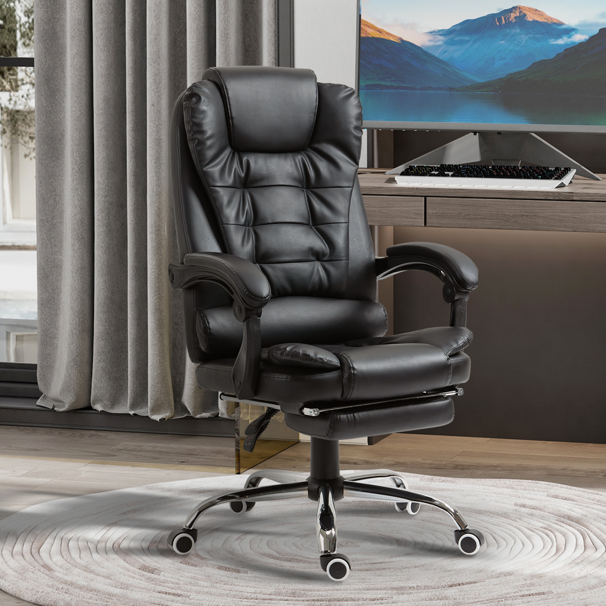 PU Leather Home Office Chair High Back Computer Chair with Swivel Wheels Black HOMCOM