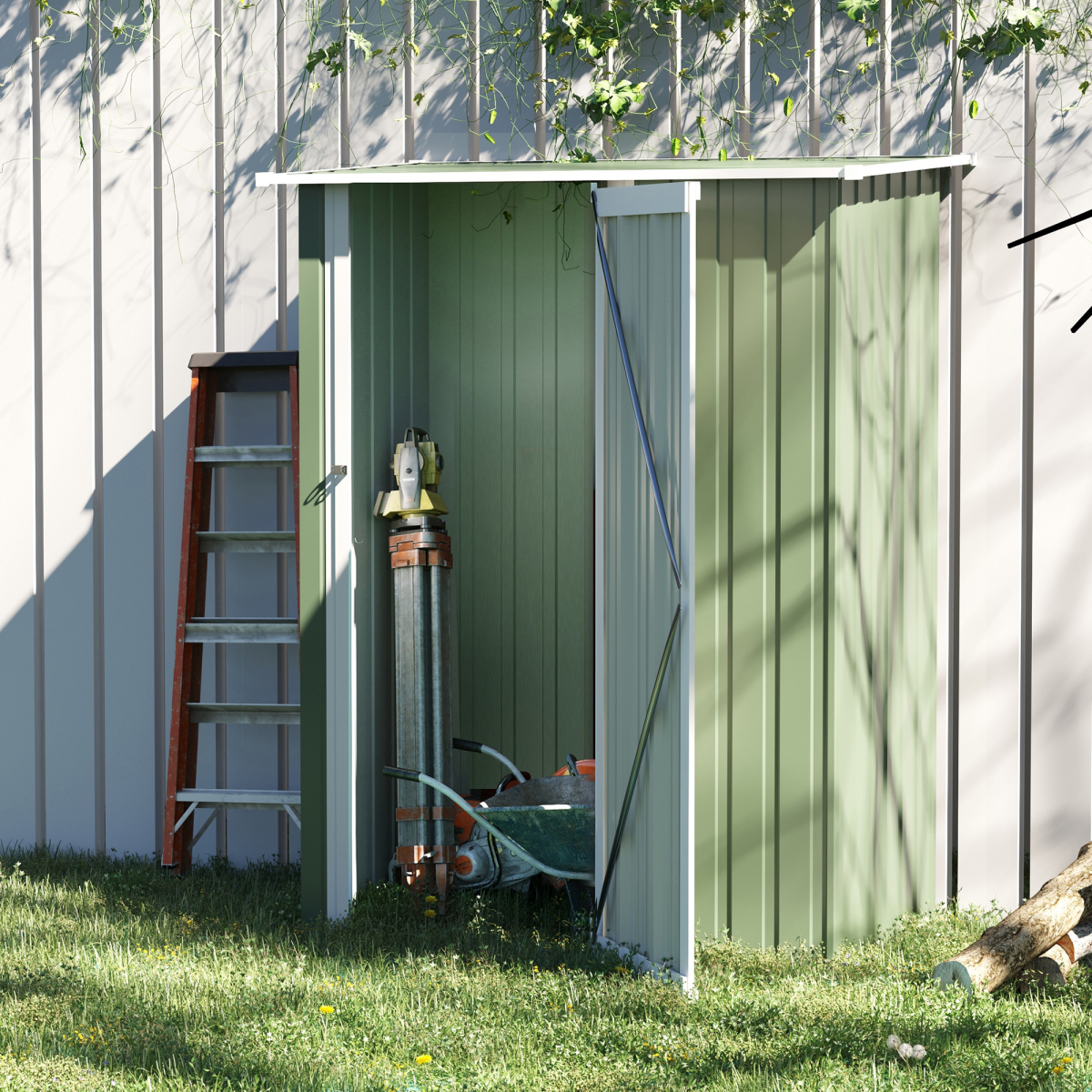 Garden Storage Shed, Sloped Roof, Lockable Door Green, 142x84x189cm Outsunny