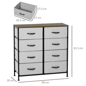 HOMCOM 8 Drawer Fabric Chest of Drawers w/ Wooden Top for Closet Hallway Grey HOMCOM