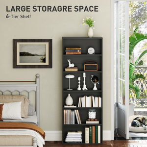 HOMCOM 6 Tier Bookshelf, Freestanding Bookcase with Adjustable Shelves, Black HOMCOM