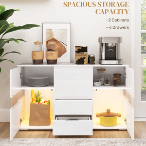 HOMCOM LED Sideboard, High Gloss Storage Cabinet with 4 Drawers, White HOMCOM