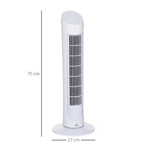 HOMCOM 30" Tower Fan Noise Reduction Wind 3-Level Cool ABS Indoor White HOMCOM