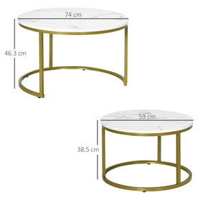 HOMCOM Marble Coffee Table Set of 2, Round Nest of Tables for Living Room HOMCOM