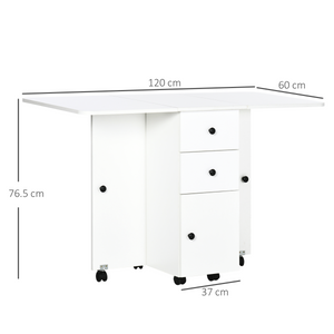 Folding Dining Table, Drop Leaf Table With Storage Drawers White HOMCOM