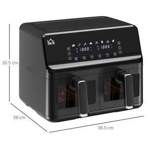 Dual Air Fryer 8L Family Size w/ 2 Basket 8 Presets Cookbook Timer 2500W HOMCOM