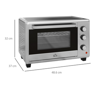 HOMCOM 30L Mini Oven with Adjustable Temperature, 60 Min Time 1600W, Silver HOMCOM