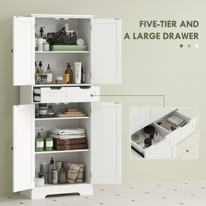 HOMCOM Bathroom Tall Cabinet with Drawer, Adjustable Shelf and Doors, White HOMCOM