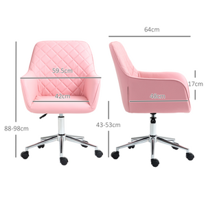 Vinsetto Home Office Chair Leather-Feel Fabric Swivel Chair with Armrests Pink Vinsetto