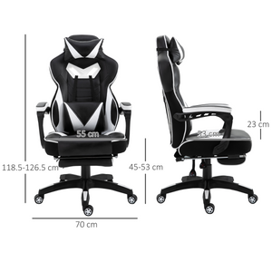 Gaming Chair Ergonomic Reclining w/ Manual Footrest Wheels Stylish Office White Unbranded