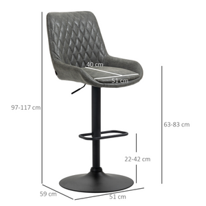 HOMCOM Bar Stools Set of 2, Adjustable Bar Chairs 360° Swivel for Kitchen Grey HOMCOM