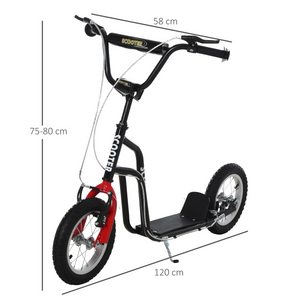 HOMCOM 75-80cm Kids Kick Scooter Adjustable Handlebar Inflatable Wheels Black Unbranded