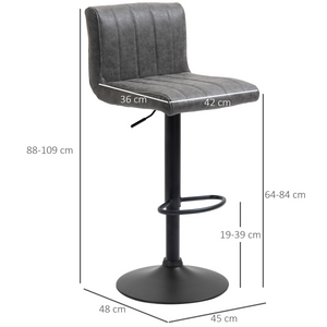 HOMCOM Barstools Set of 2 Adjustable Height Bar Chairs with Footrest, Grey Unbranded
