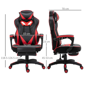Gaming Chair Ergonomic Reclining w/ Manual Footrest Wheels Stylish Office Red Unbranded