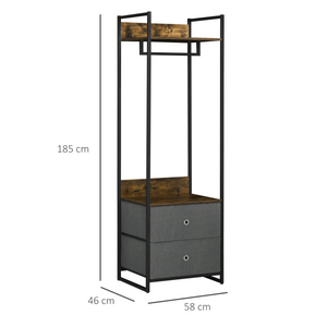 Industrial Clothes Rail Garment Rack with 2 Fabric Drawers Rustic Brown Unbranded