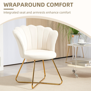 HOMCOM Accent Chair, Velvet Armchair with Lotus Backrest, Steel Legs, Cream HOMCOM