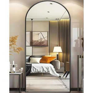 Arched/Right Angle 71"X26" Full Length Mirror Full Body Floor Mirror Standing Hanging or Leaning Wall, Arch Wall Mirror with Stand Aluminum Alloy Thin Frame for Bedroom Cloakroom,Black 64"X21" 59"X16"Arched Full-Length Mirror with Explosion-Proof HD Glass