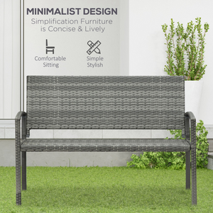 Outsunny Patio Rattan 2 Seater Garden Bench Love Seater Garden Armchair Grey Outsunny
