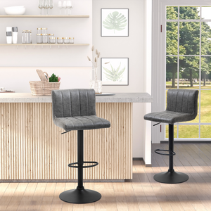 HOMCOM Barstools Set of 2 Adjustable Height Bar Chairs with Footrest, Grey Unbranded