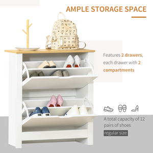 HOMCOM 12-Shoe Storage Cabinet 4 Shelves 2 Drawers Tabletop 4 Legs White Unbranded