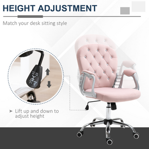 Office Chair Luxury Velour Diamond Tufted Padded Ergonomic 360� Swivel Pink Unbranded
