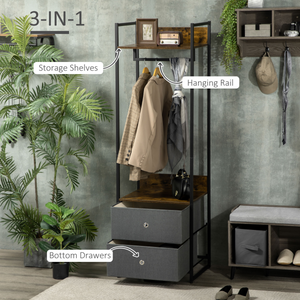 Industrial Clothes Rail Garment Rack with 2 Fabric Drawers Rustic Brown Unbranded