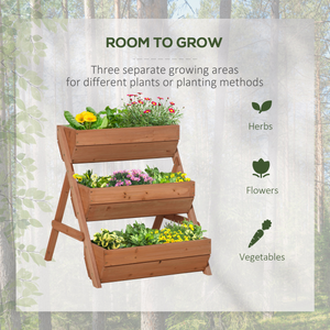 Outsunny 3 Tier Raised Garden Bed Wooden Elevated Planter Box Kit, Brown Outsunny