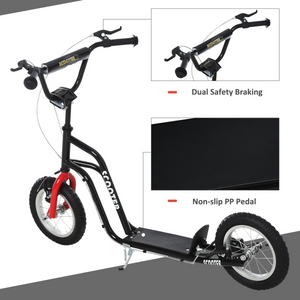 HOMCOM 75-80cm Kids Kick Scooter Adjustable Handlebar Inflatable Wheels Black Unbranded
