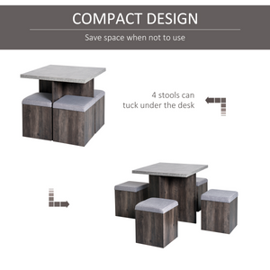 5Pcs Garden Wooden Dining Table Set Particle Removable Lid Board Chair Seat-Grey HOMCOM