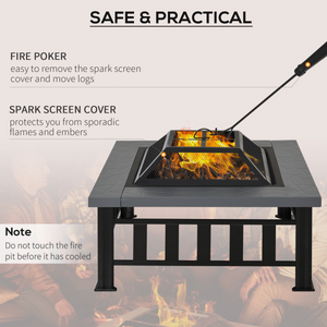 Outsunny Fire Pit, Square Shape, W/Waterproof Cover-Black/Grey HOMCOM