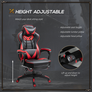 Gaming Chair Ergonomic Reclining w/ Manual Footrest Wheels Stylish Office Red Unbranded