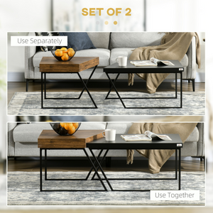 HOMCOM Coffee Table Set of 2, Coffee Tables with Steel Frame for Living Room HOMCOM