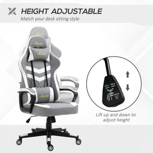 Racing Gaming Chair w/ Lumbar Support, Headrest, Gamer Office Chair, Grey White Unbranded